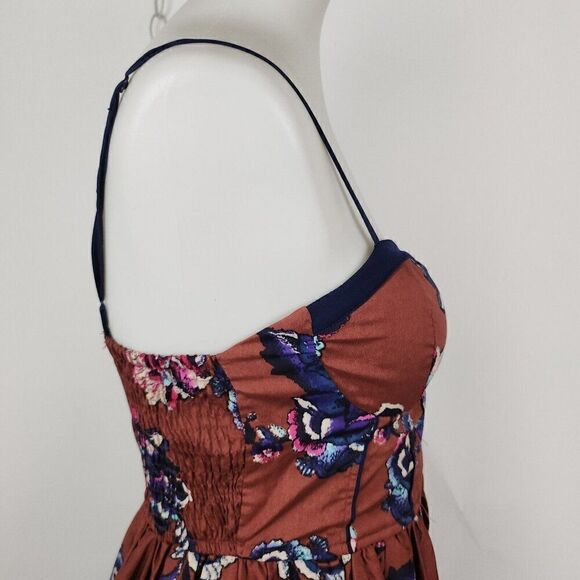 Band of Gypsies Brown Floral Smocked Bustier Fit Flare Mini Sundress Pockets M - Picture 9 of 11